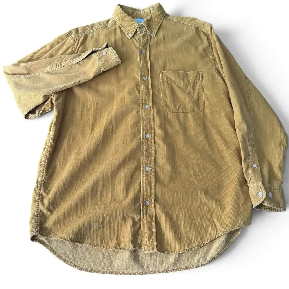 VTG Banana Republic Corduroy Shirt Men M Mustard Yellow Pinwale Cotton Hong Kong